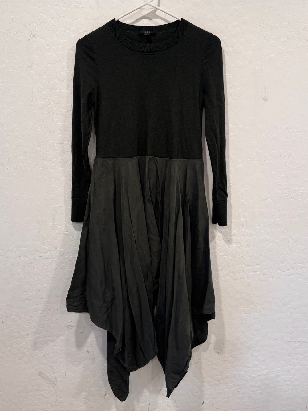 COS Long-Sleeve Asymmetrical Handkerchief Hem Dress Womens Small Wool Blend